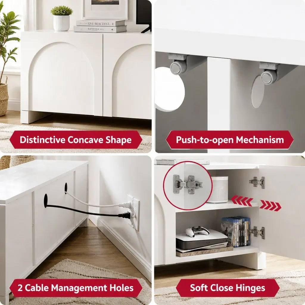 180cm White Storage Unit with Push Open for TV