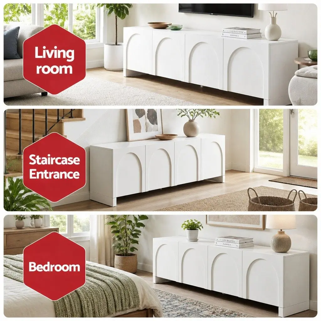 180cm White Storage Unit with Push Open for TV