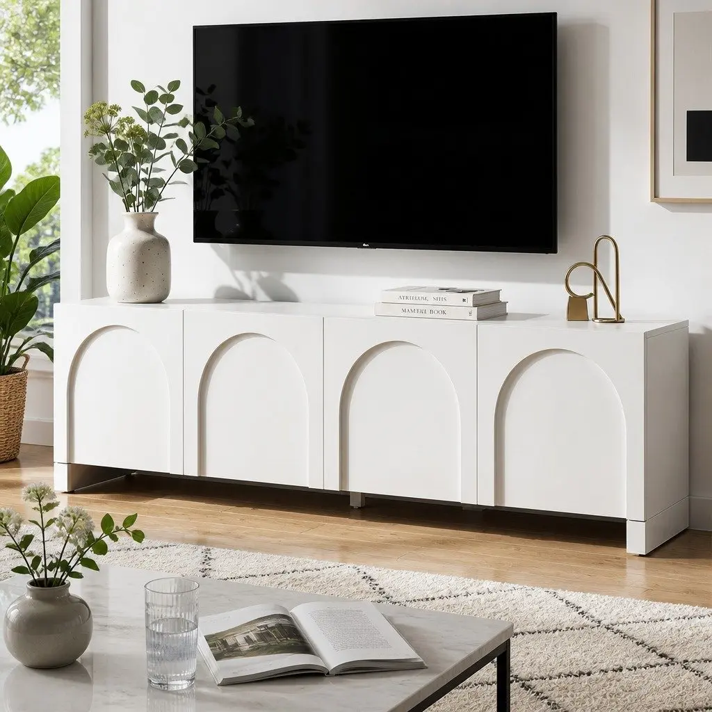 180cm White Storage Unit with Push Open for TV