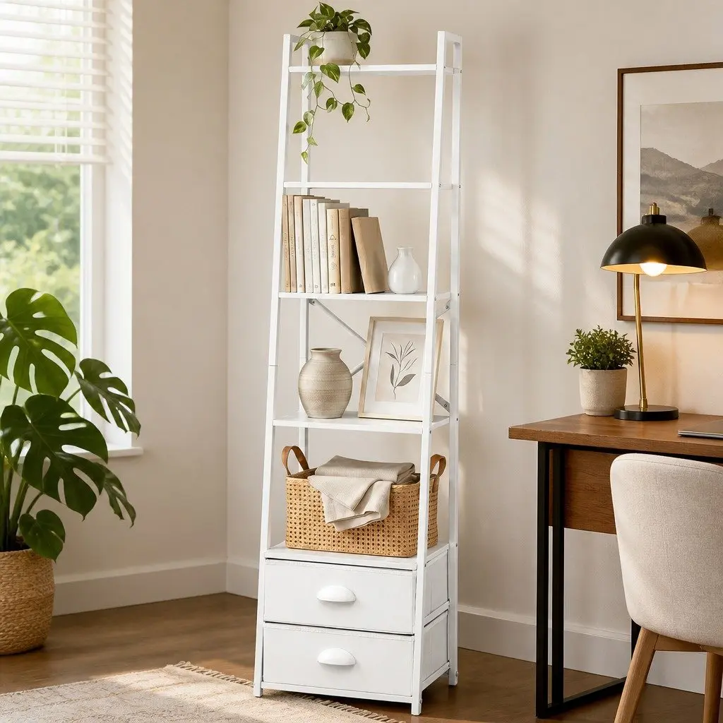 5-Tier Bookcase with Removable Drawers