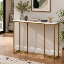 Console Table Marble Effect White Gold Modern Side Hallway Entryway Storage