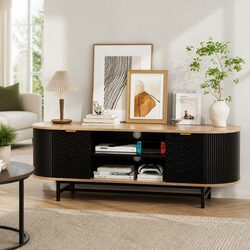 Concise Black Pine TV Storage with Open Shelves