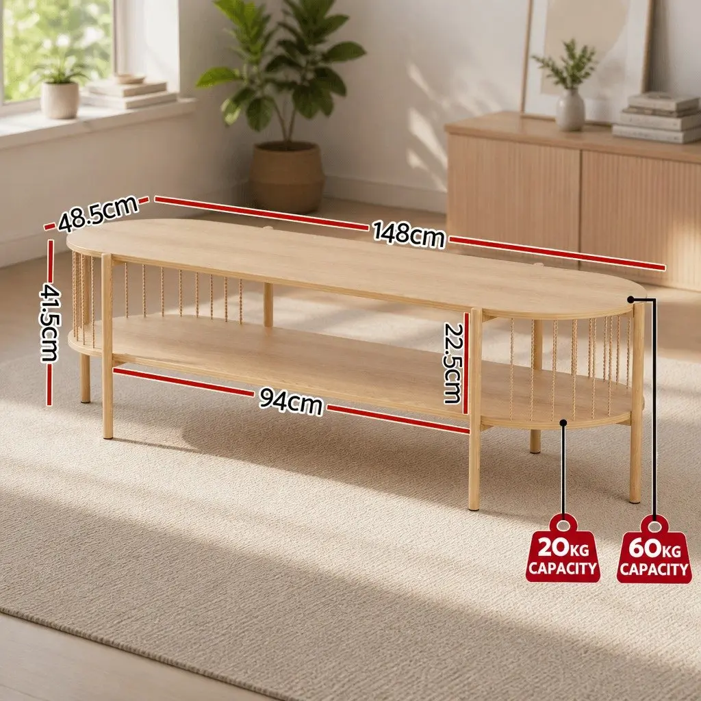 TV Unit Pine 148cm Open Shelving Media Stand Reinforced Particleboard