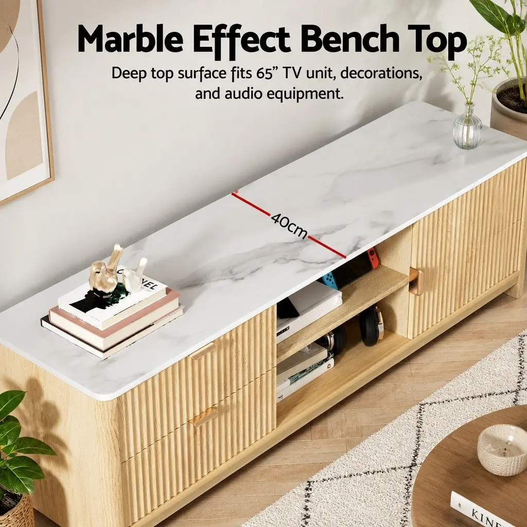 TV Unit Pine 150cm Storage Drawers Open Shelves Solid Wood Feet