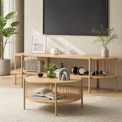 Compact Pine TV Unit and Coffee Table Set for Modern Living