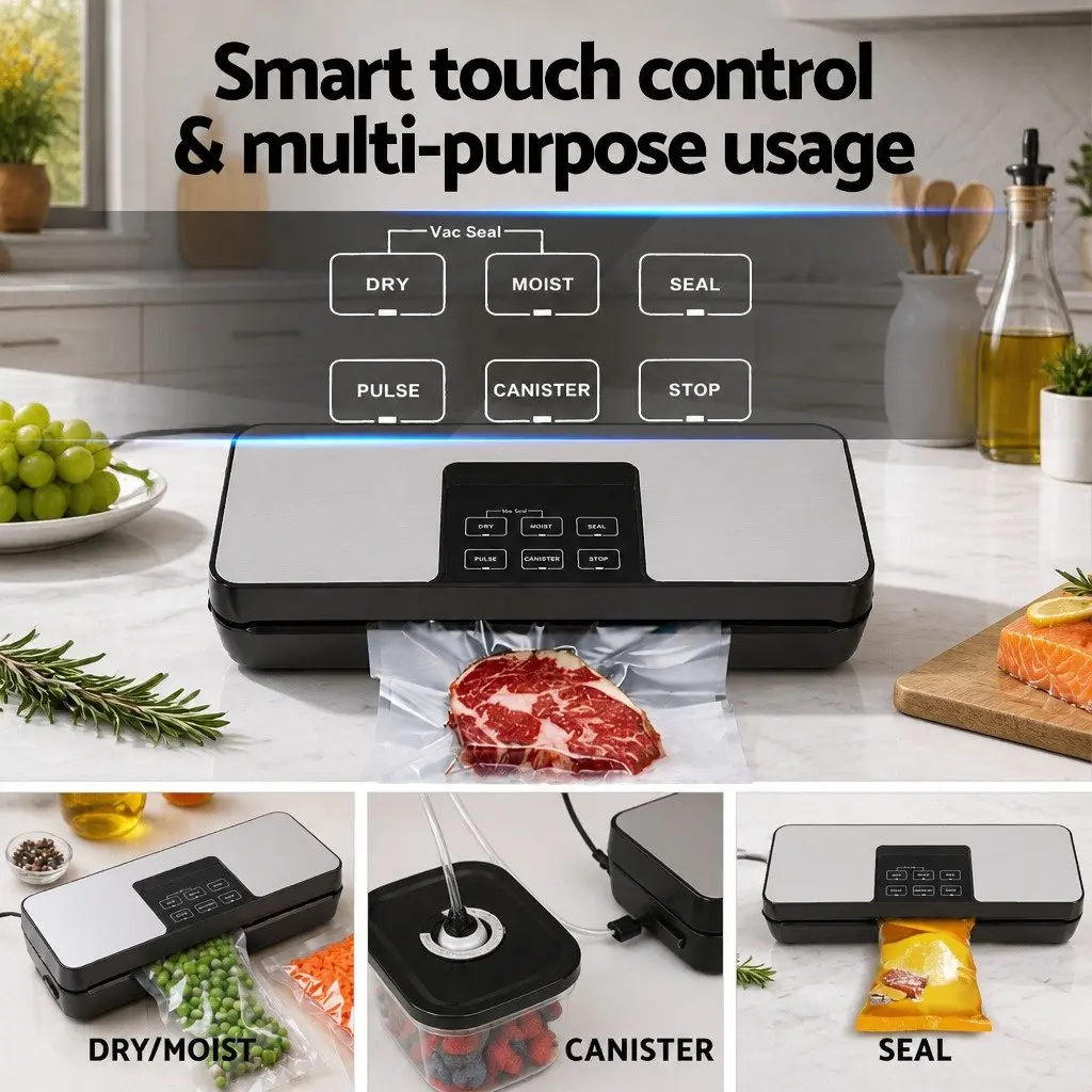 Food Vacuum Sealer Machine Auto Seal Built-in Cutter 5 Modes 4 Rolls Bags 28cm