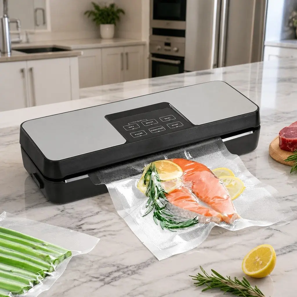 Food Vacuum Sealer Machine Silver Black 375x145x85mm Smart Touch Control 5 Modes