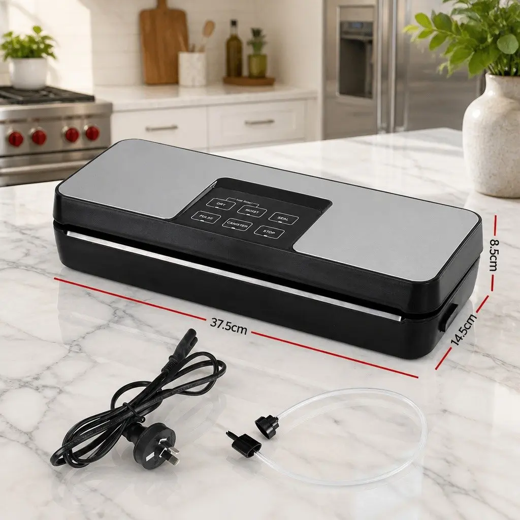 Food Vacuum Sealer Machine Silver Black 375x145x85mm Smart Touch Control 5 Modes