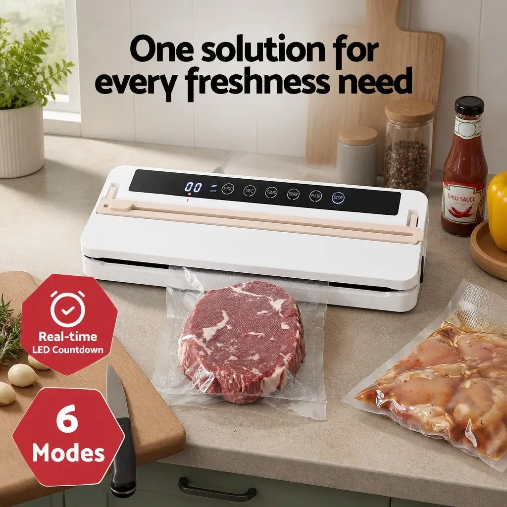 Food Vacuum Sealer Machine 110W Auto Seal 6 Modes LED Timer Built-in Cutter