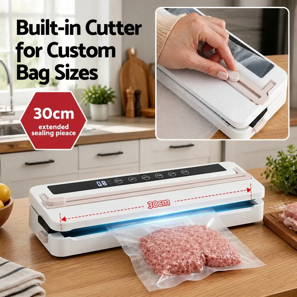 Food Vacuum Sealer Machine 110W Auto Seal 6 Modes LED Timer Built-in Cutter