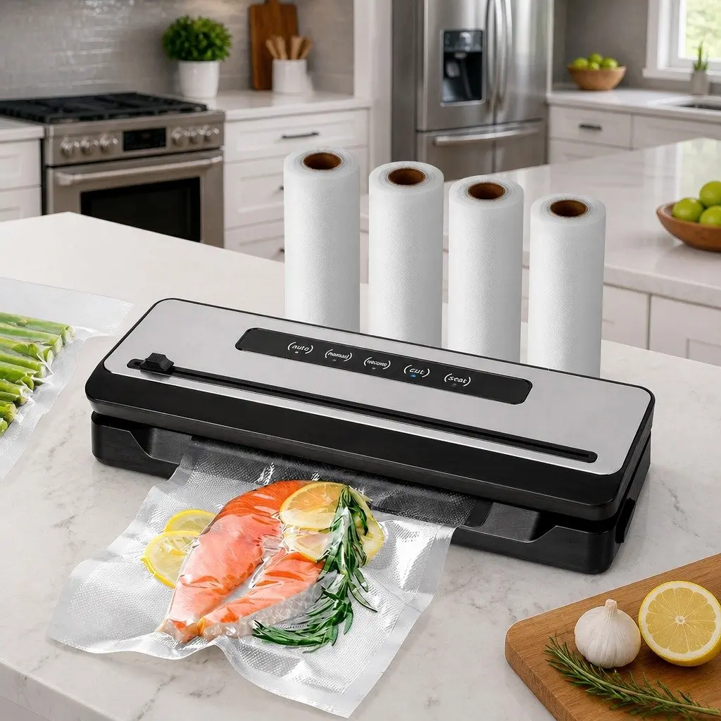 Food Vacuum Sealer Machine 110W Touch Control Cutter Dry Wet Canister Sealing