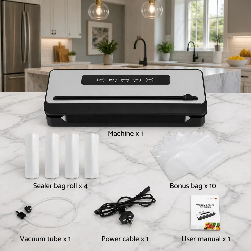 Food Vacuum Sealer Machine 110W Touch Control Cutter Dry Wet Canister Sealing