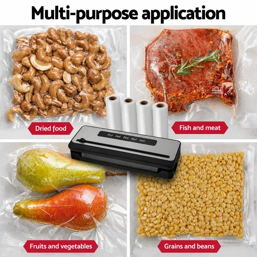 Food Vacuum Sealer Machine 110W Touch Control Cutter Dry Wet Canister Sealing