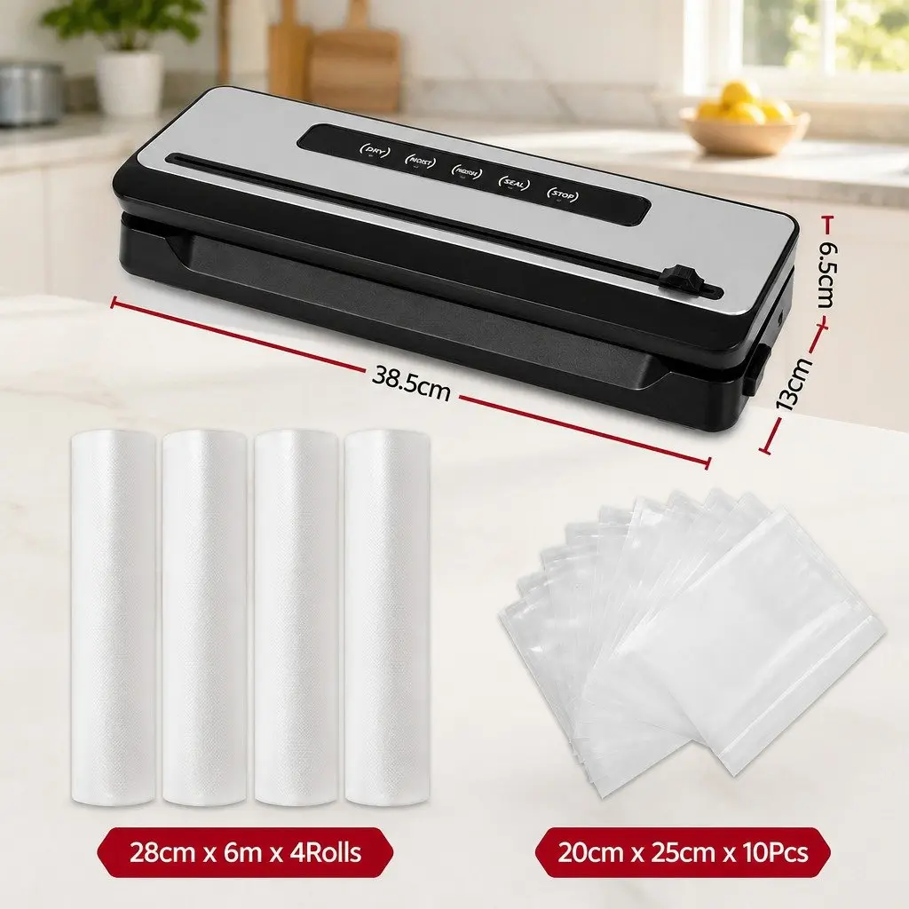 Food Vacuum Sealer Machine with Built-in Cutter 4 Bag Rolls Touch Control