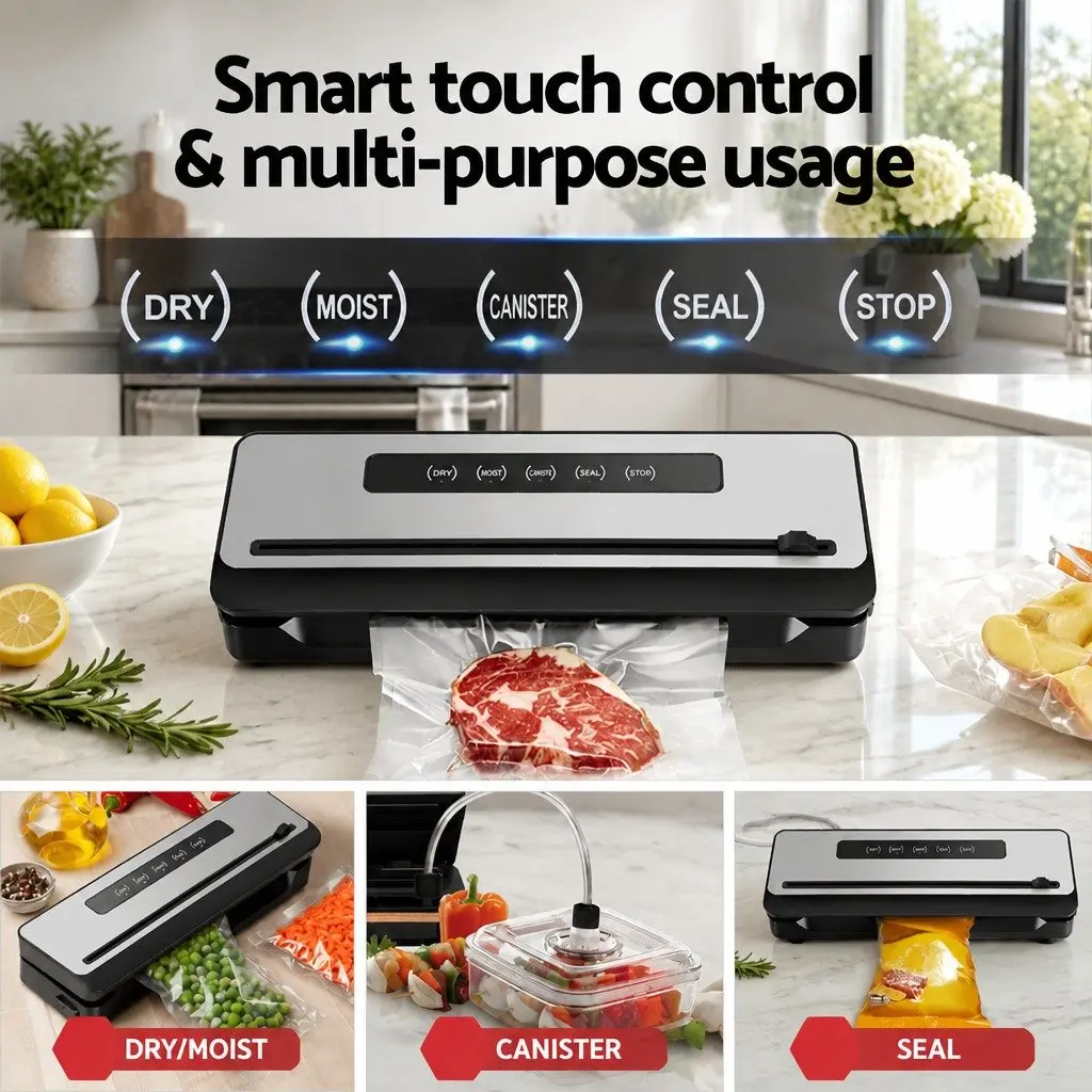 Food Vacuum Sealer Machine with Built-in Cutter 4 Bag Rolls Touch Control