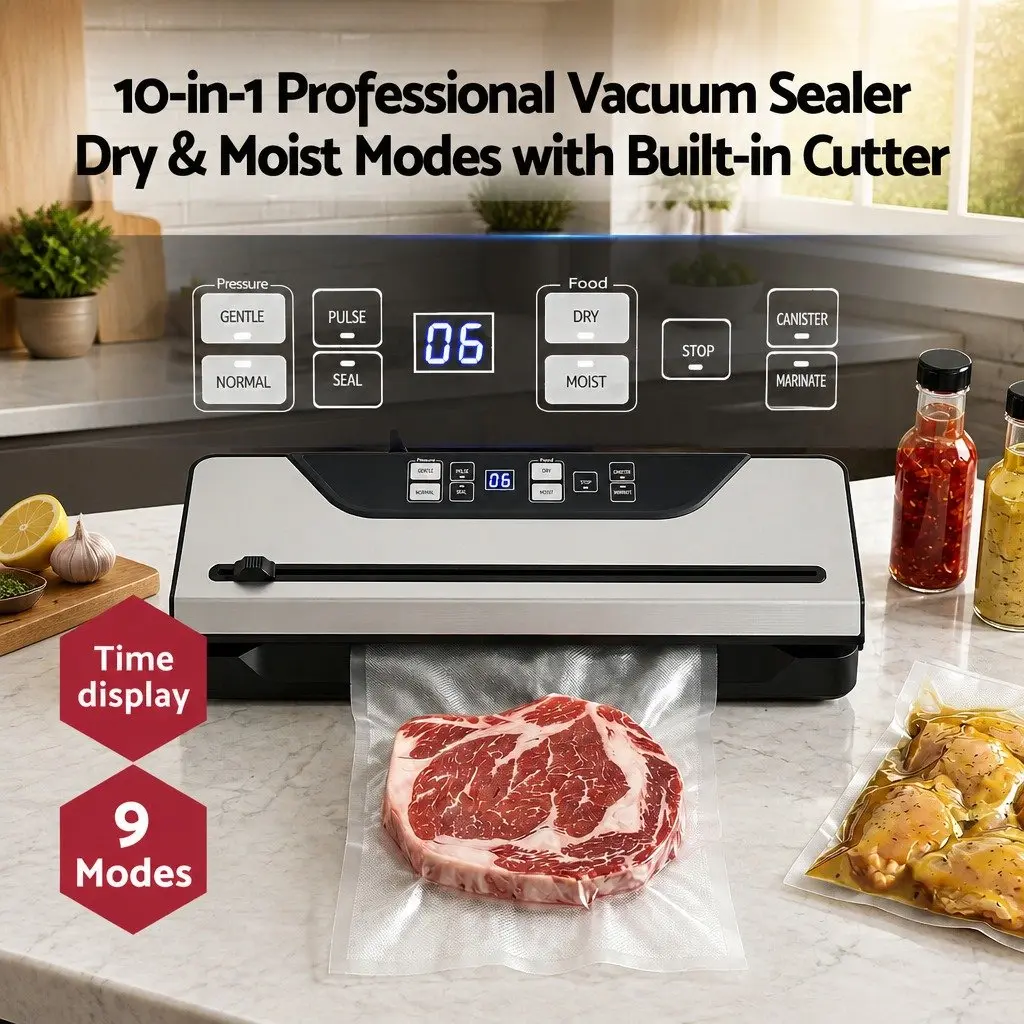 Food Vacuum Sealer Machine Black 32cm 9 Modes Auto Seal Marinate Function