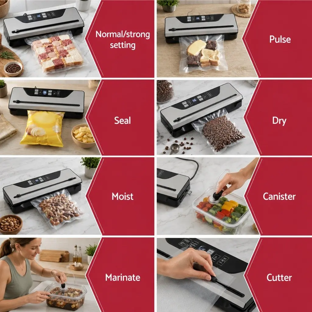 Food Vacuum Sealer Machine Black 32cm 9 Modes Auto Seal Marinate Function
