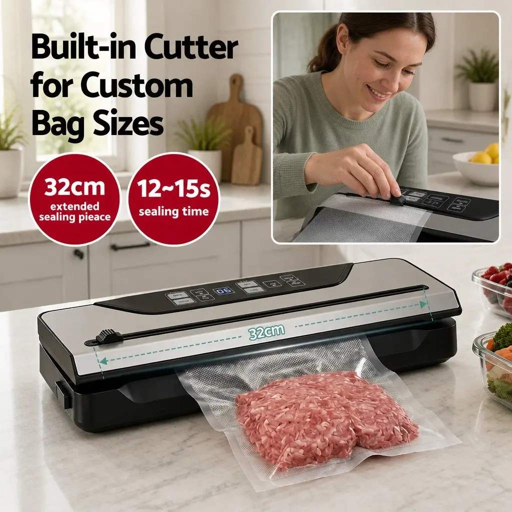 Food Vacuum Sealer Machine Black 32cm 9 Modes Auto Seal Marinate Function
