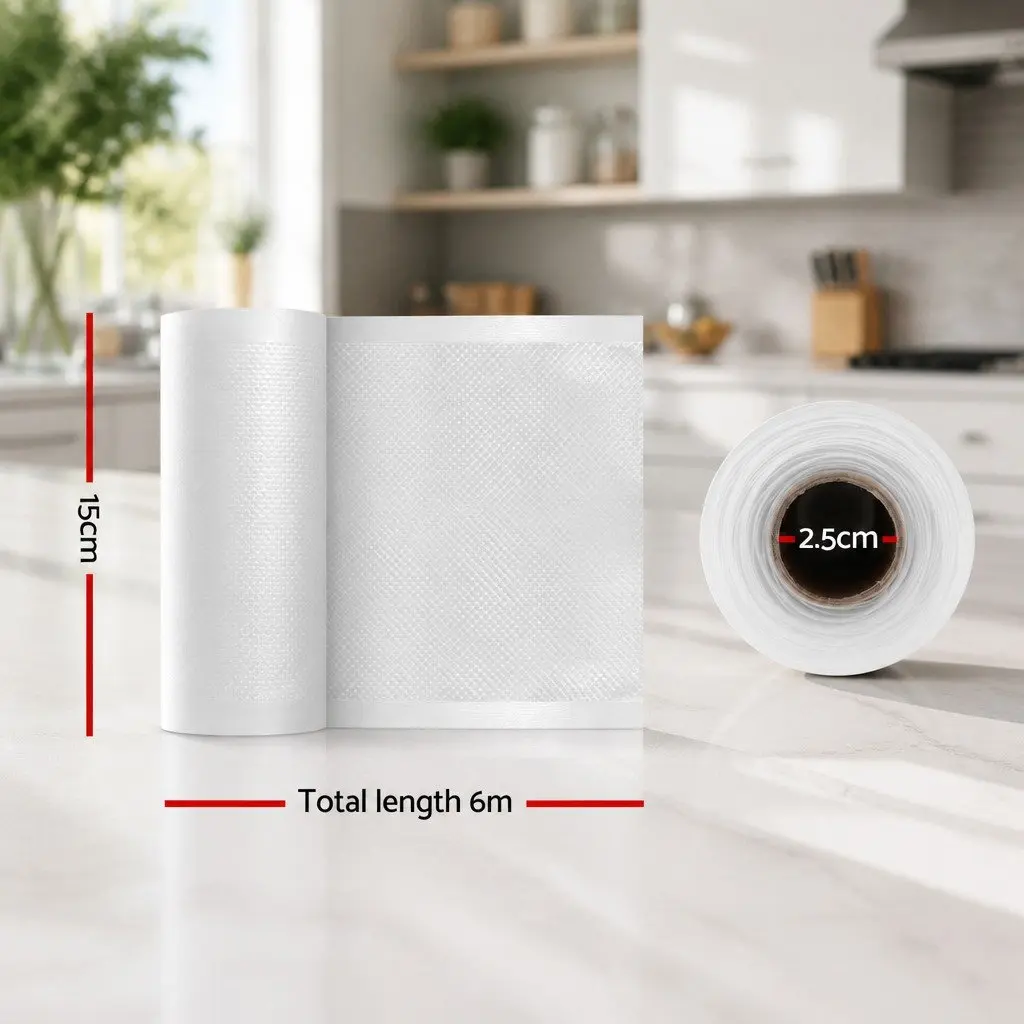 Food Vacuum Sealer Bags Storage Roll 15cm x 6m Heat Sealing Pack of 4