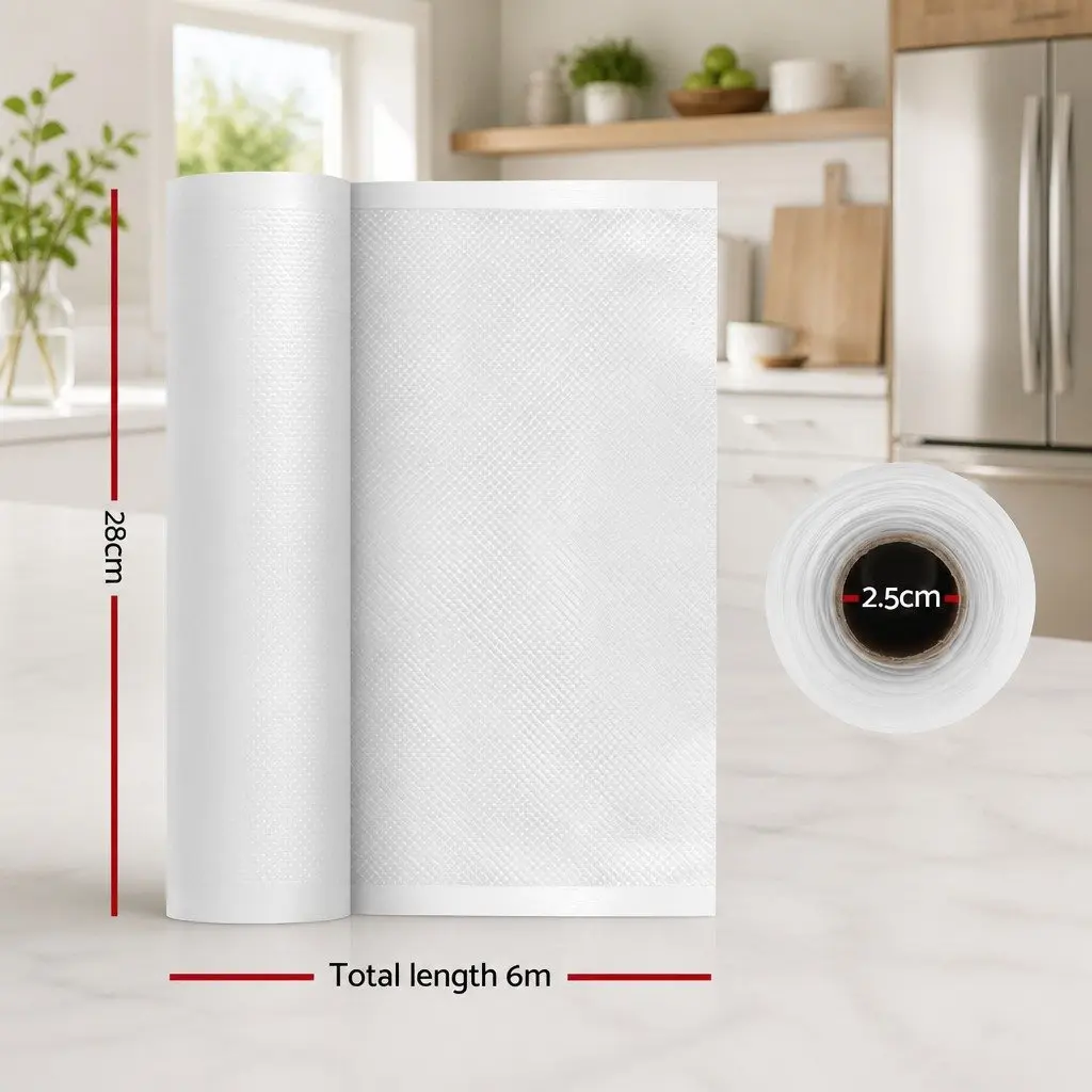 Food Vacuum Sealer Bags 28cm x 6m Roll Storage Freezer Fresh Keeping Pack 4