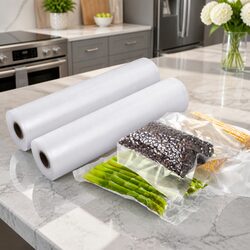 Food Vacuum Sealer Bags 2 Rolls Storage Saver Heat Sealing Transparent 28cm x 6m