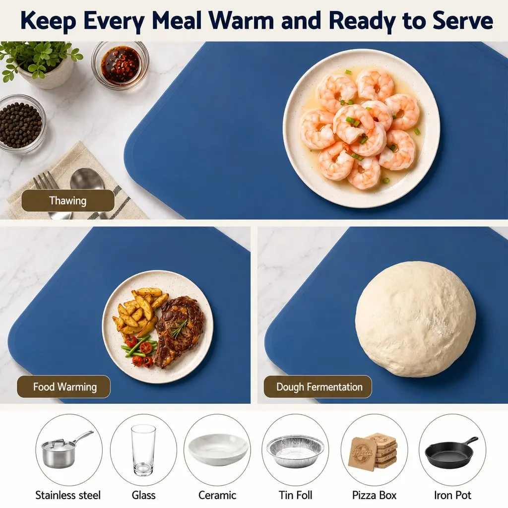 Electric Food Warming Mat 60 x 38cm Heating Tray with Timer Controls