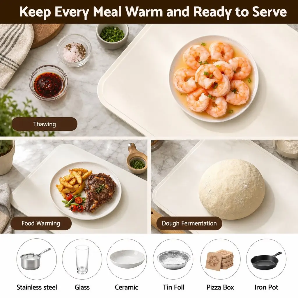 Electric Food Warming Mat 60 x 38cm Countertop Warmer Tray 9 Heat Levels Timer