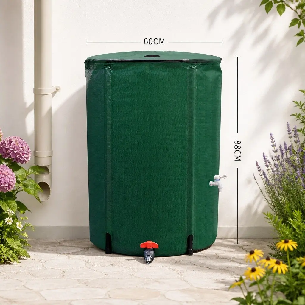 Collapsible Water Tank Green 250L Large Capacity with Mesh Filter and Water Tap