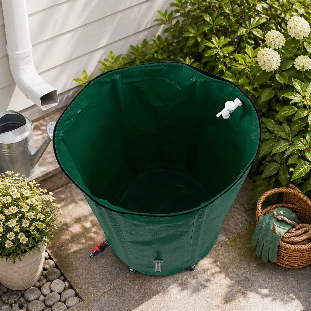 Collapsible Water Tank Green 250L Large Capacity with Mesh Filter and Water Tap