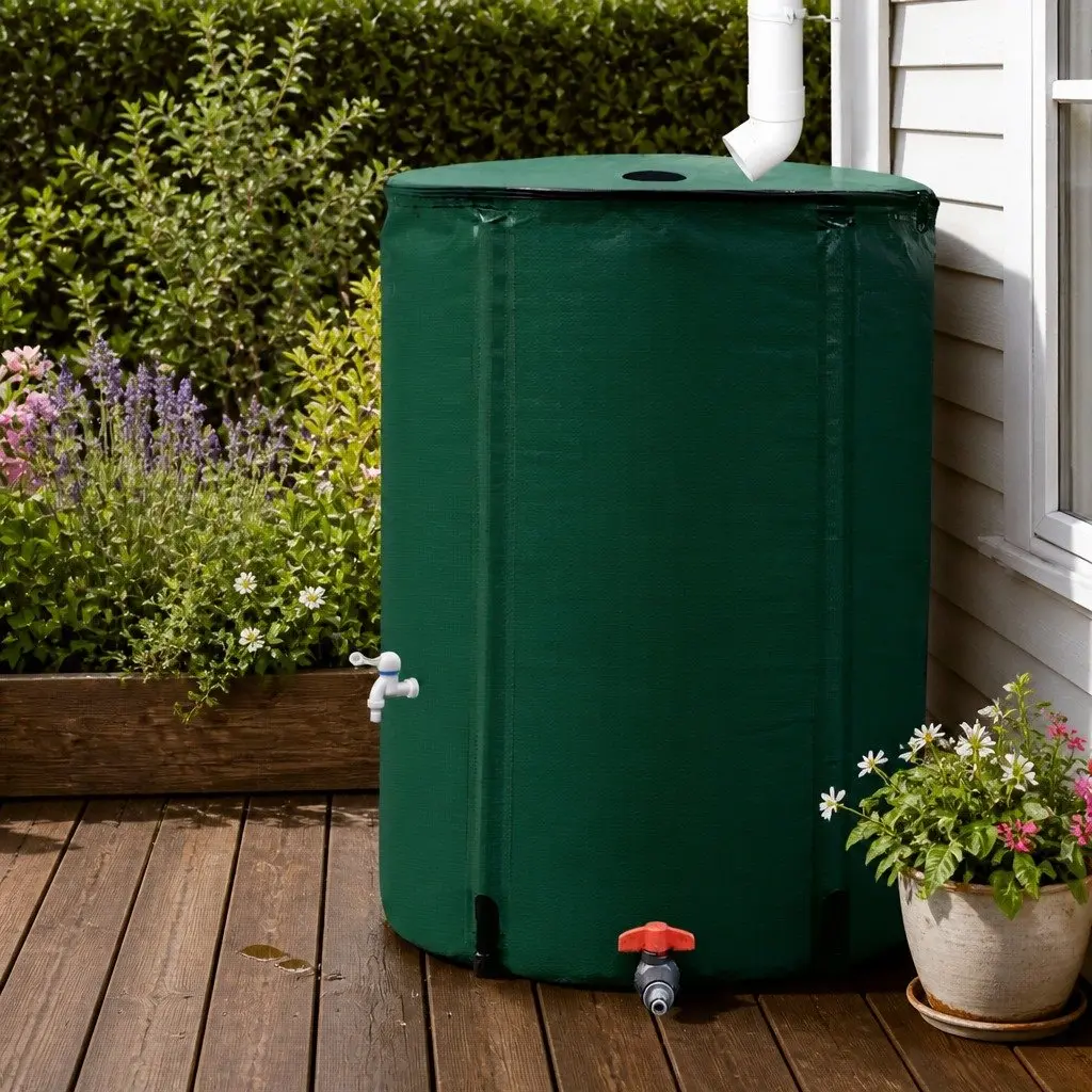 Collapsible Water Tank Green 250L Large Capacity with Mesh Filter and Water Tap