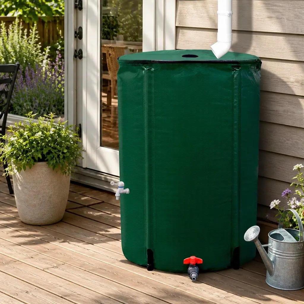 Collapsible Water Tank Green 250L Large Capacity with Mesh Filter and Water Tap