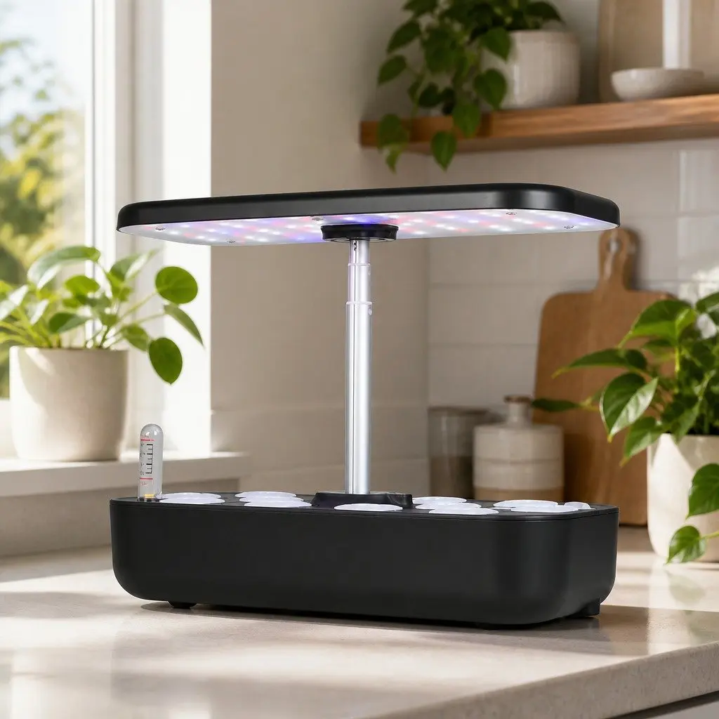 Hydroponic Growing System Black Indoor 12 Plants Adjustable LED Grow Lights Automatic Water Circulation