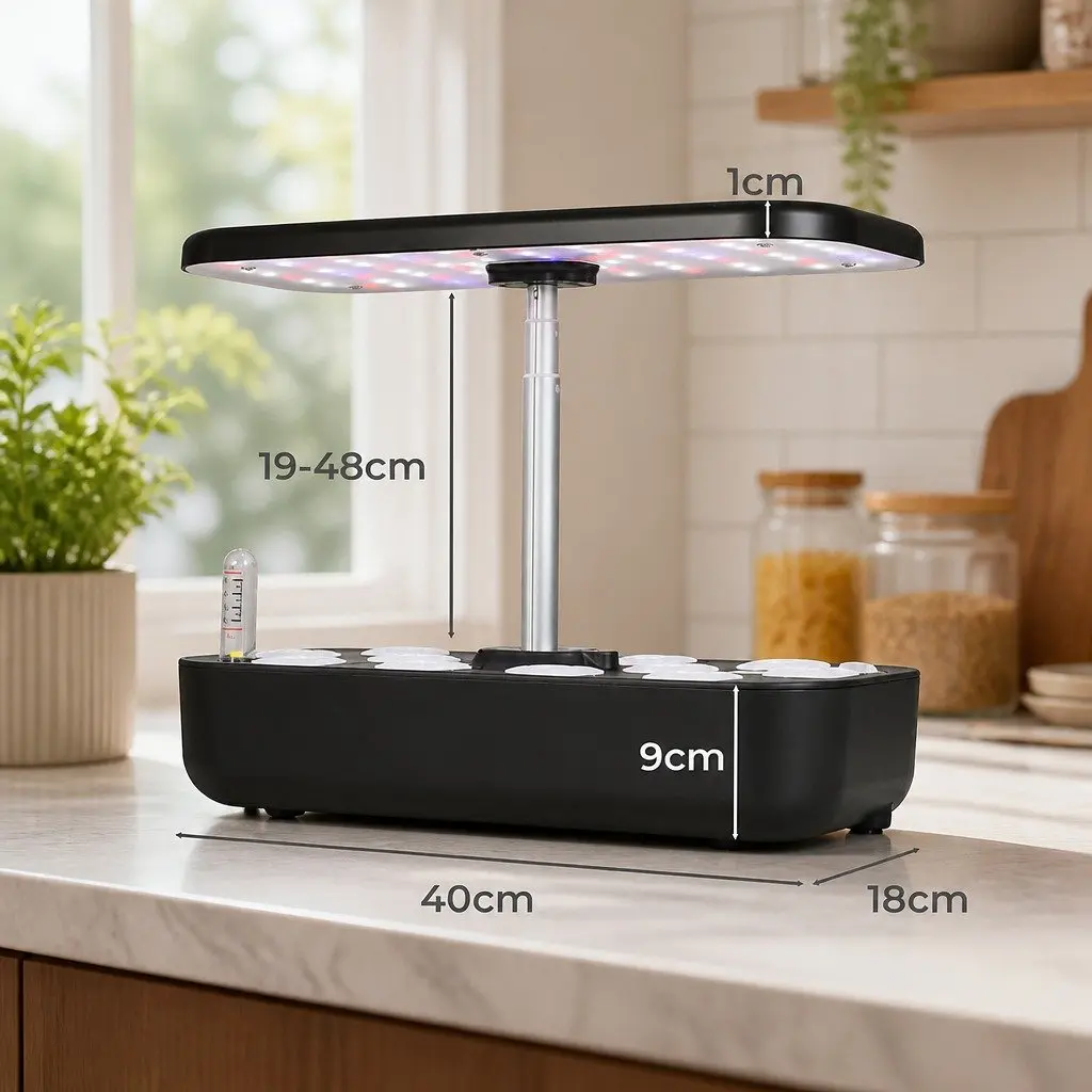 Hydroponic Growing System Black Indoor 12 Plants Adjustable LED Grow Lights Automatic Water Circulation
