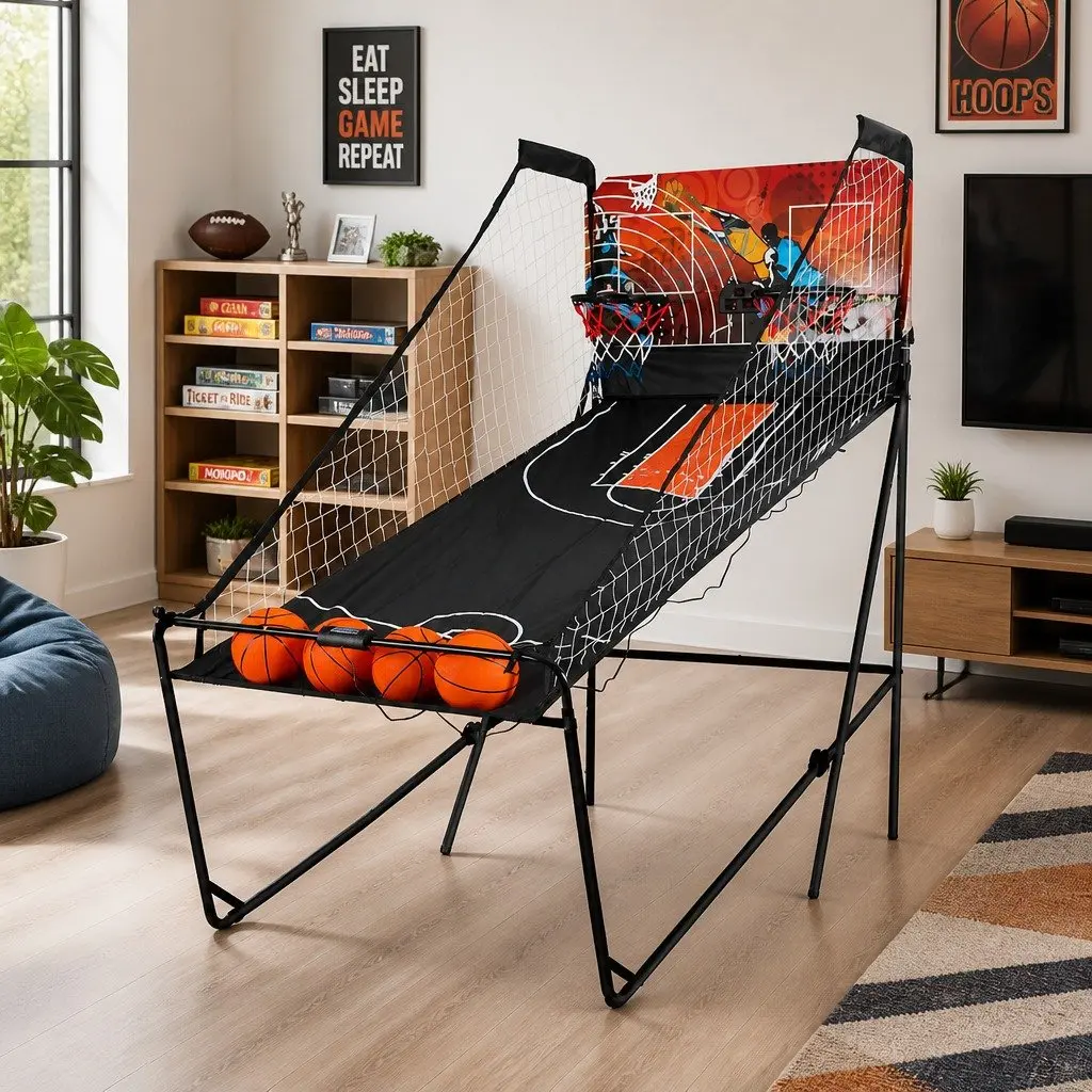 Basketball Arcade Game Black Electronic Scorer 8 Game Modes Double Shoot Machine