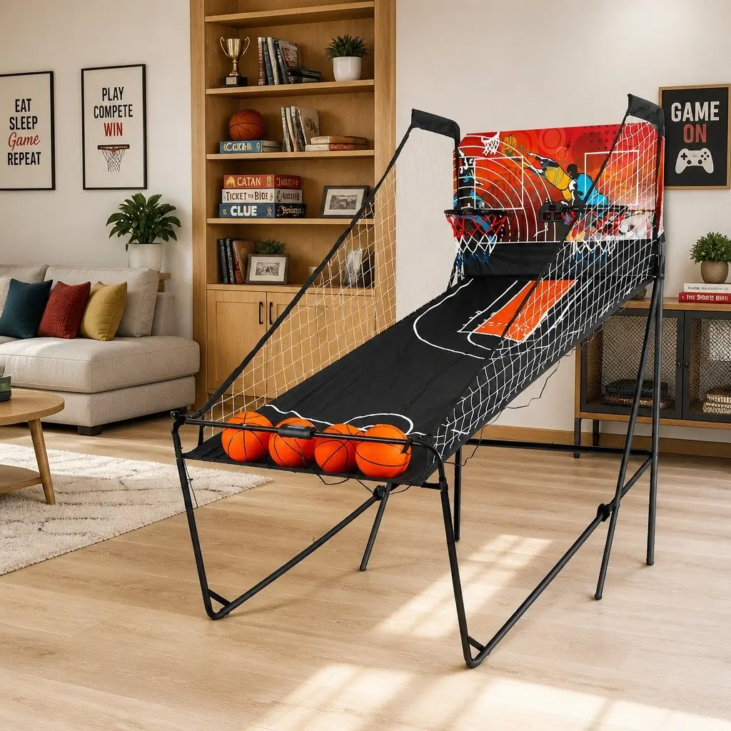 Basketball Arcade Game Black Electronic Scorer 8 Game Modes Double Shoot Machine