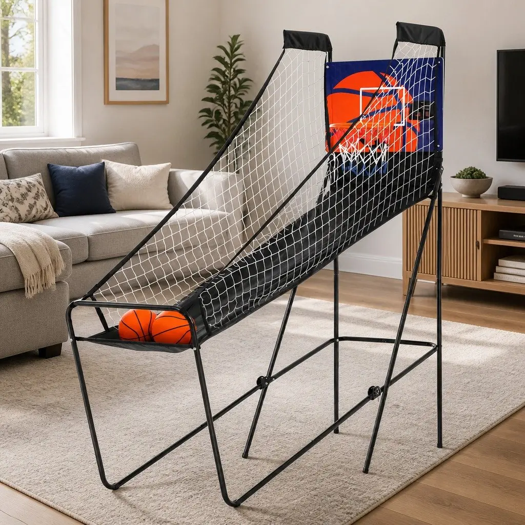 Basketball Shooting Machine Black Portable Indoor Outdoor Electronic Scorer Dual Player 8 Games