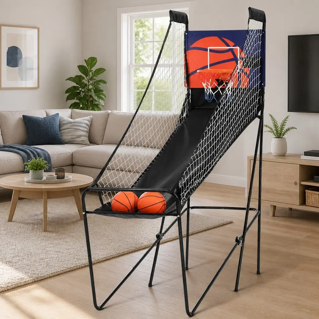 Basketball Shooting Machine Black Portable Indoor Outdoor Electronic Scorer Dual Player 8 Games