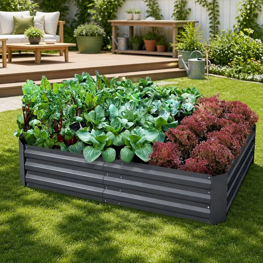 Raised Garden Bed Aluminium Grey 150x90cm Galvanised Steel Planter Box
