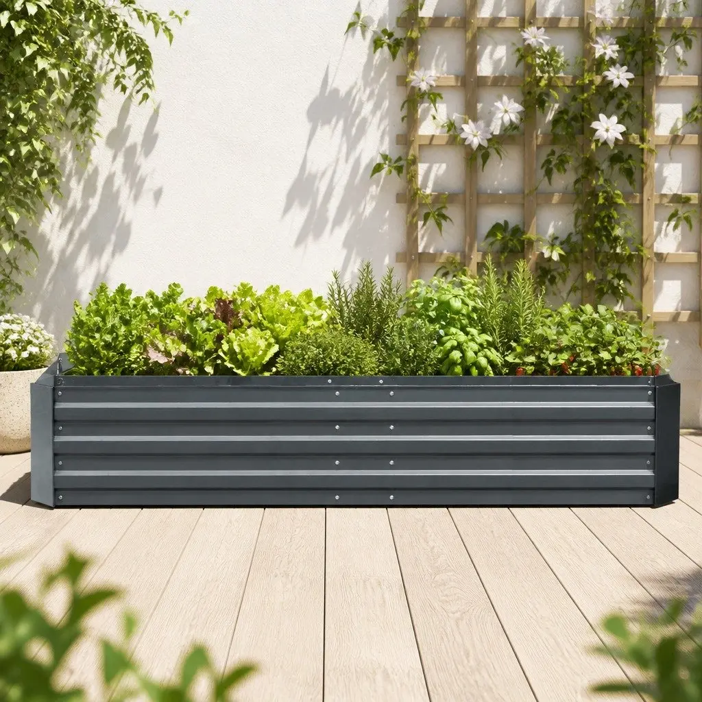 Raised Garden Bed Aluminium Grey 180x90cm Galvanised Steel Container