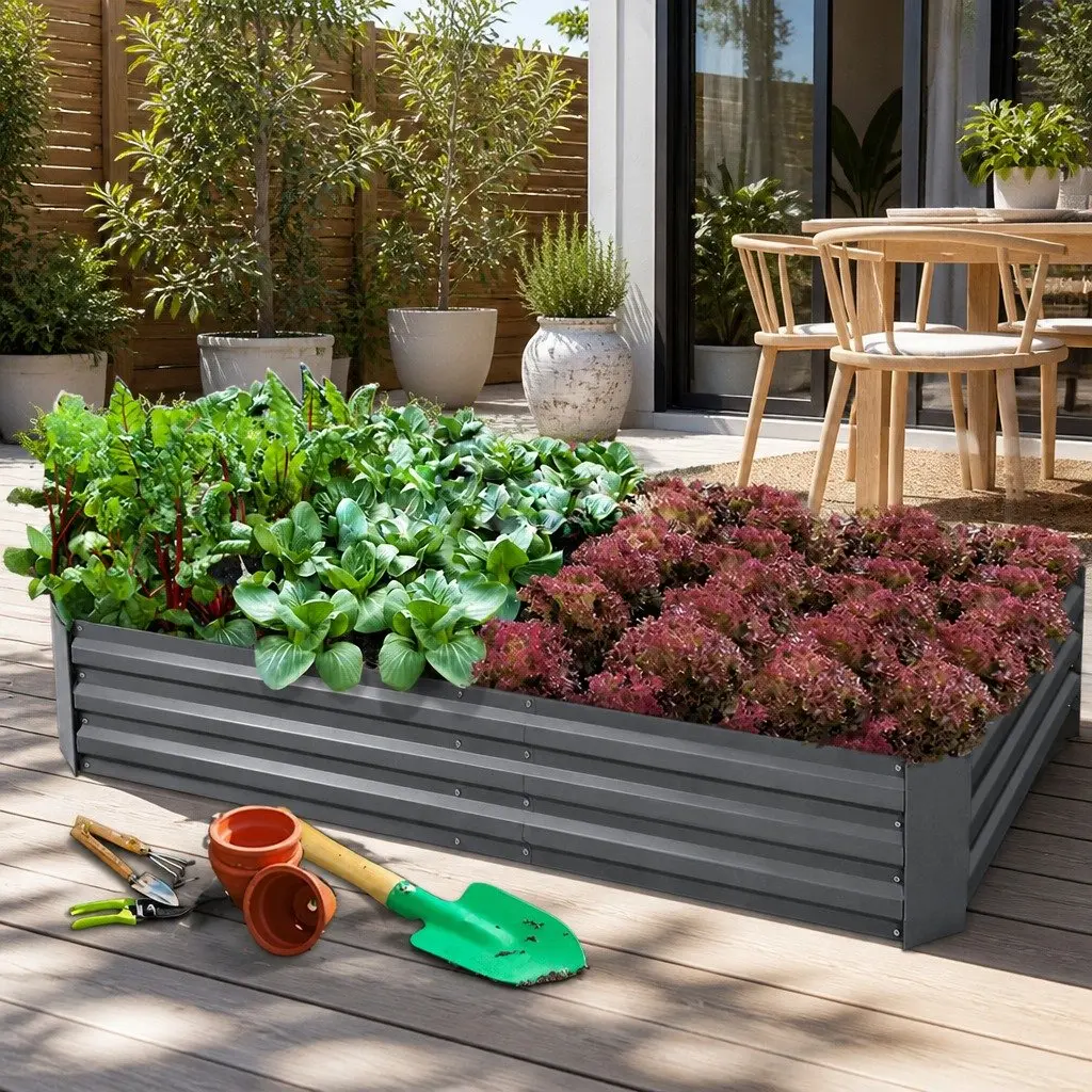 Raised Garden Bed Aluminium Grey 210x90cm Galvanised Steel Container