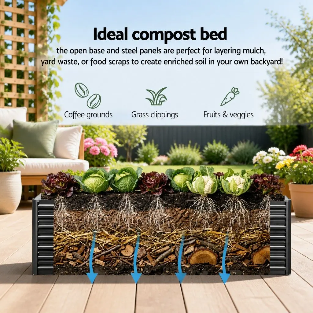 Raised Garden Bed 240cm Galvanised Steel Planter Box 77cm Height Vegetable