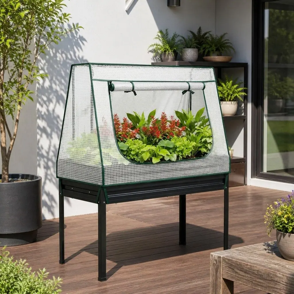 Elevated Garden Bed with Mini Greenhouse Cover