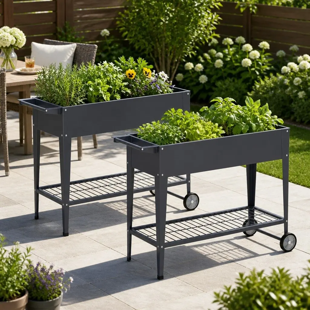 Elevated Planter Box Set with Wheels