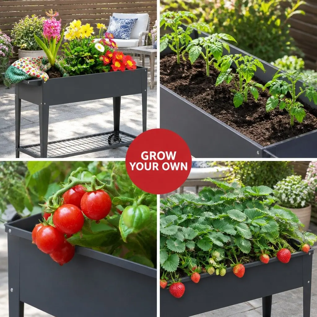 Raised Garden Bed Aluminium Grey 100x40x80cm Elevated Planter Box with Wheels