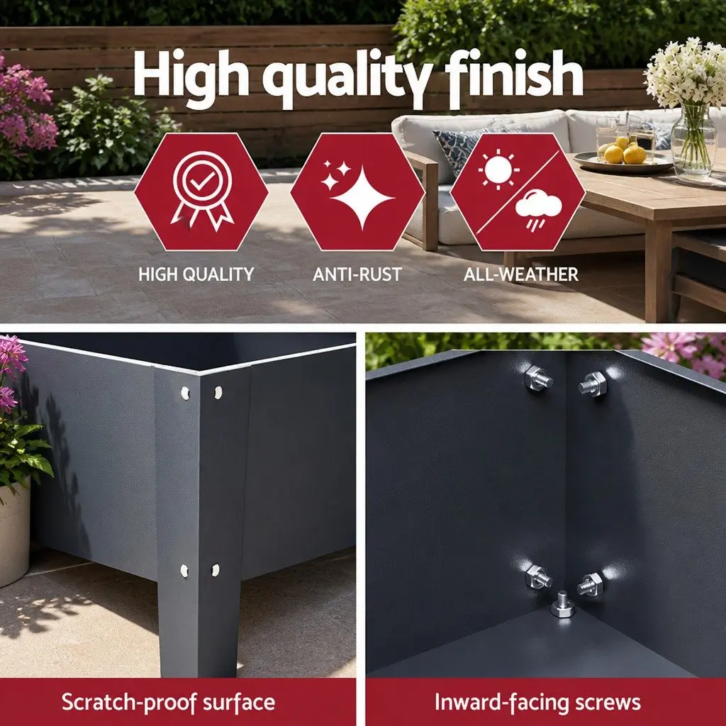 Raised Garden Bed Aluminium Grey 100x40x80cm Elevated Planter Box with Wheels