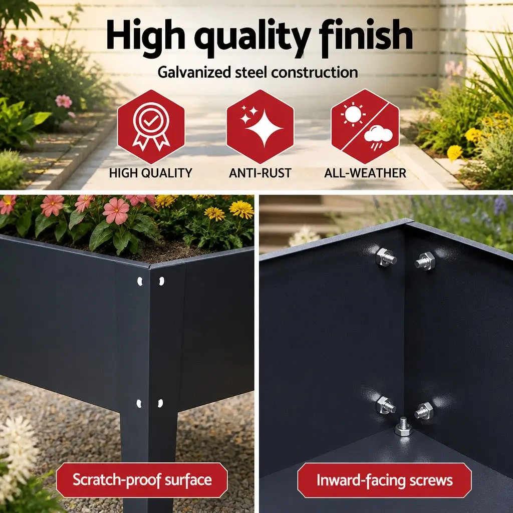 Raised Garden Bed Aluminium Grey 100x40x80cm Mobile Elevated Planter Box on Wheels