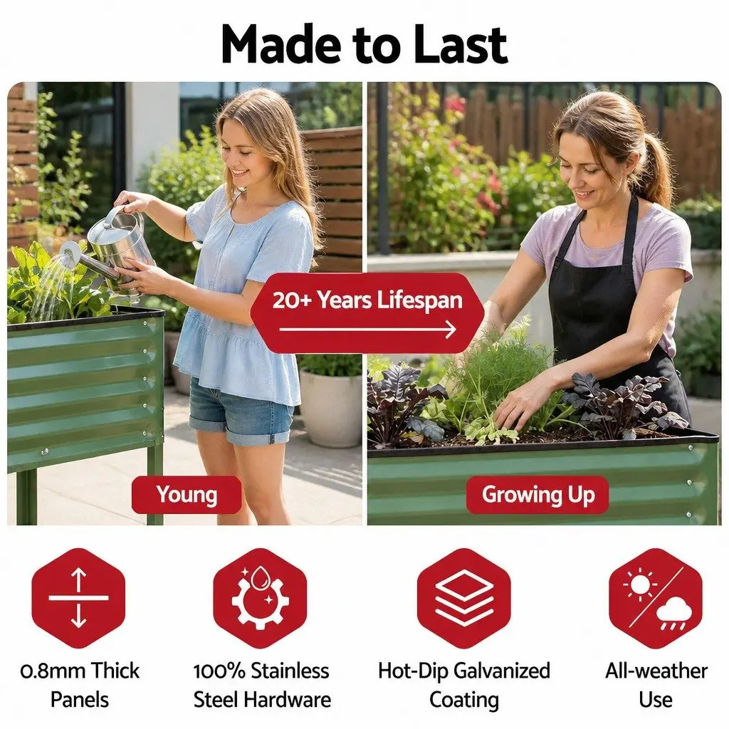 Elevated Garden Bed Green 81cm Mobile Planter with Locking Wheels and Storage Shelf