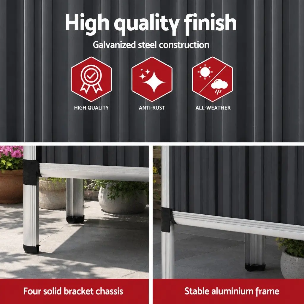 Raised Garden Bed Aluminium Grey 80x49x74cm Polycarbonate Roof Weather Resistant