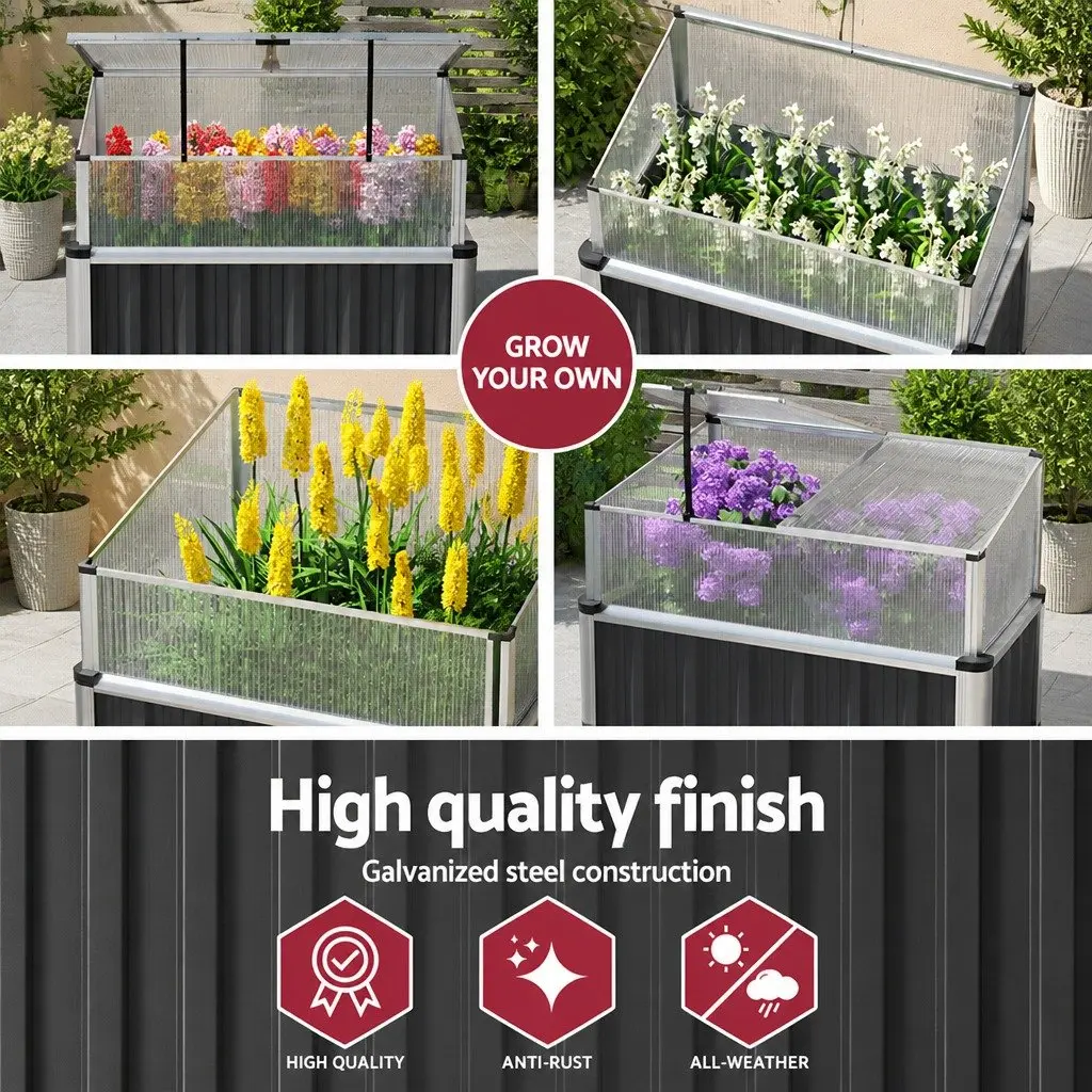 Raised Garden Bed Aluminium Grey 80x49x74cm Integrated Greenhouse Protection