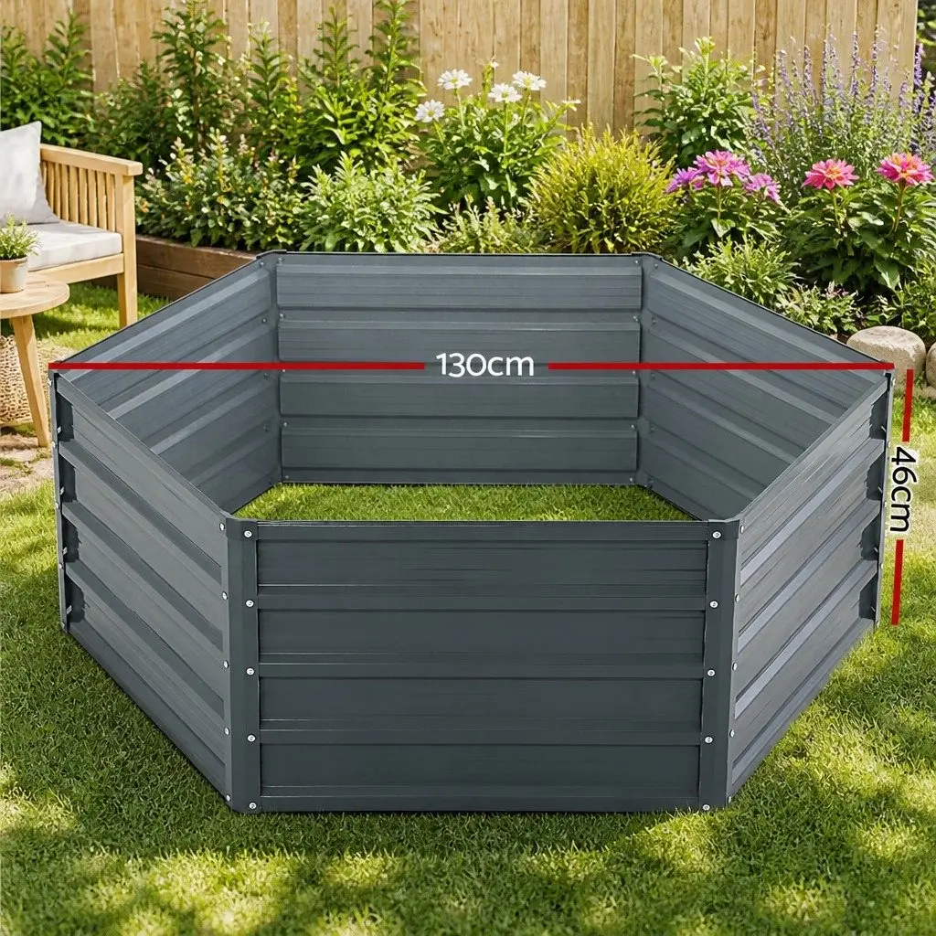 Raised Garden Bed Aluminium Grey 130x130x46cm Galvanised Steel Container 2 Pack